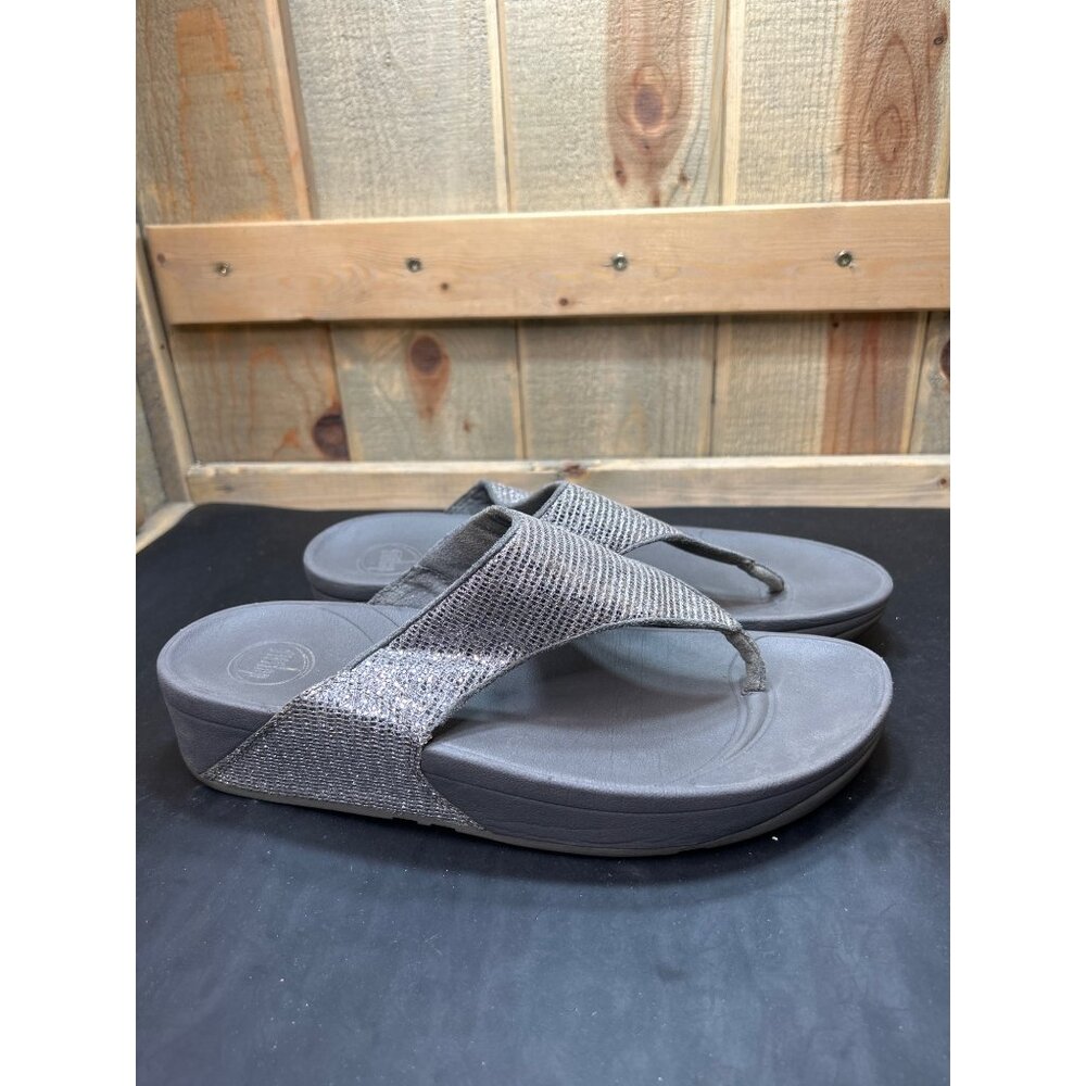 Fitflop Womens Glitter Strap Sandals Size 10 Gray & Silver Comfortable Slip-On F